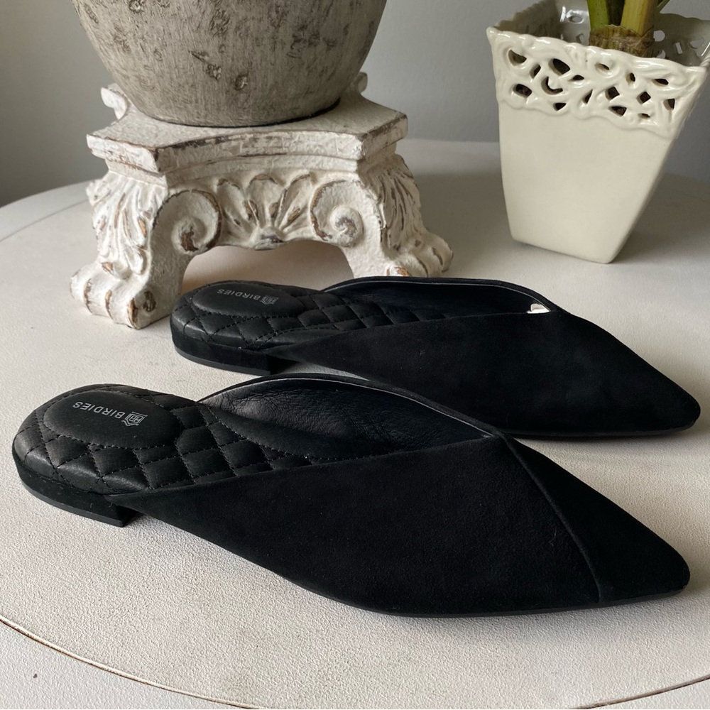 Birdies “The Swan” Black‎ Suede Mules Slippers Pointed Flats Shoes Womens 8 - Picture 9 of 14